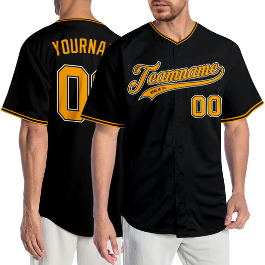 Custom Black Gold-White Authentic Baseball Jersey - Main View