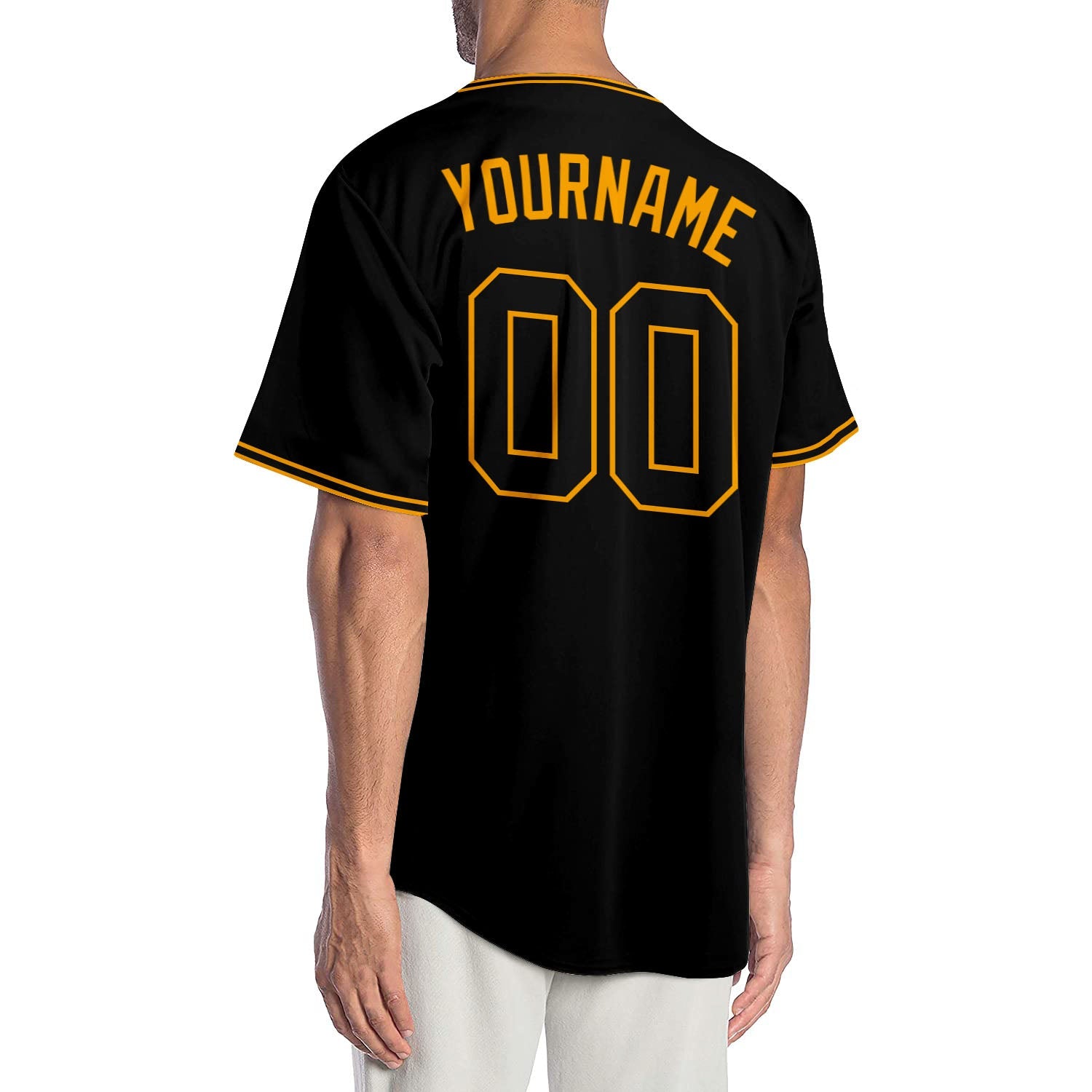 Custom Black Black-Gold Authentic Baseball Jersey view 2