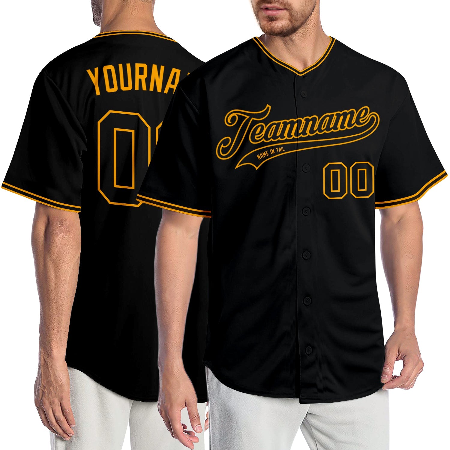 Custom Black Black-Gold Authentic Baseball Jersey - Main View