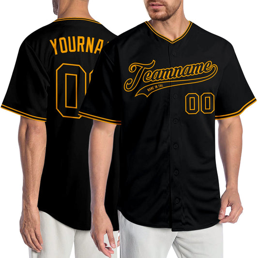 Custom Black Black-Gold Authentic Baseball Jersey - Main View