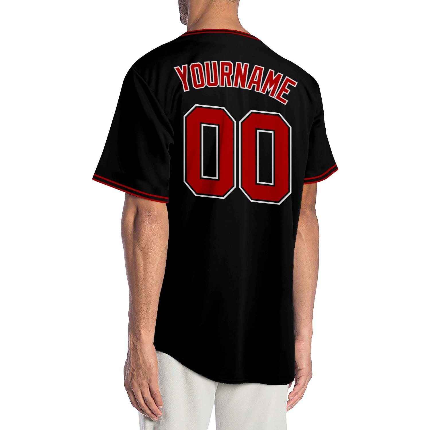 Custom Black Red-White Authentic Baseball Jersey view 2
