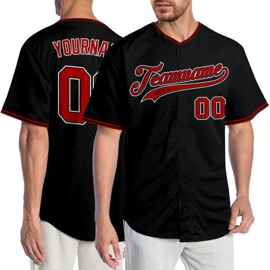 Custom Black Red-White Authentic Baseball Jersey - Main View