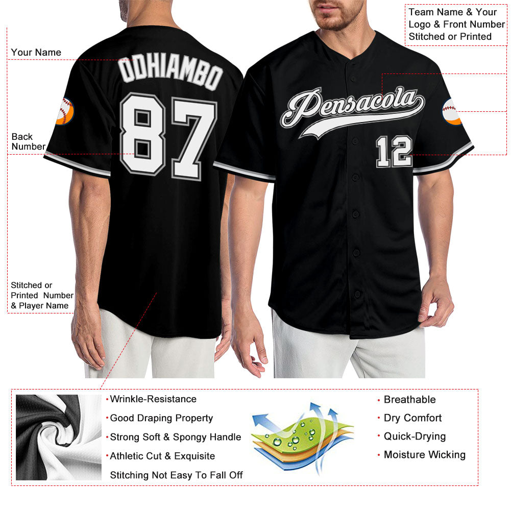 Custom Black White-Gray Authentic Baseball Jersey view 3