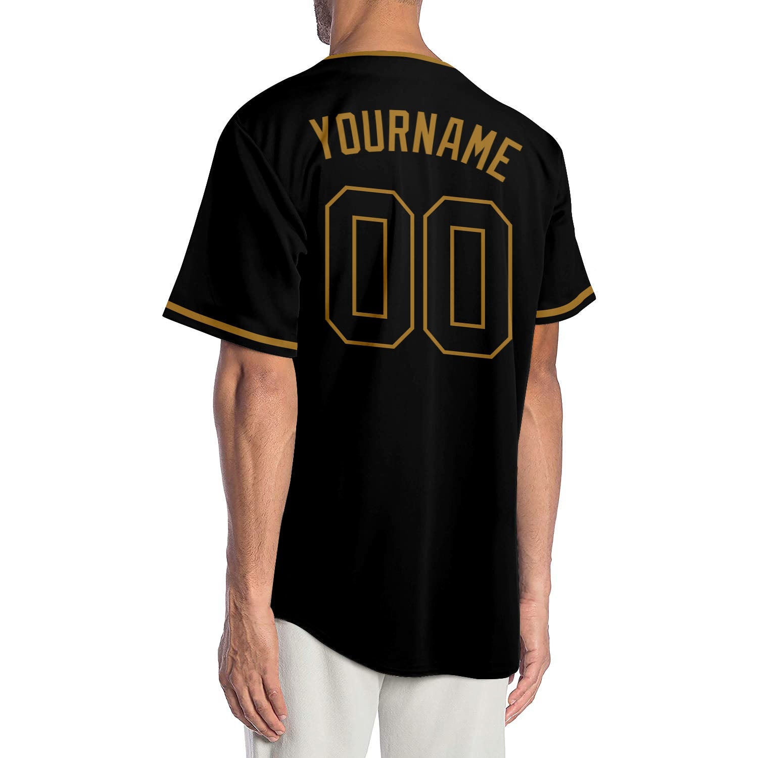 Custom Black Black-Old Gold Authentic Baseball Jersey view 2