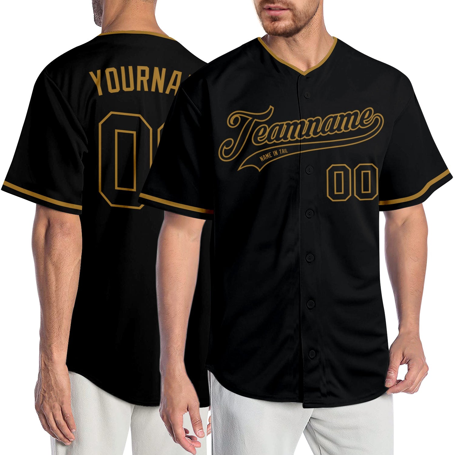 Custom Black Black-Old Gold Authentic Baseball Jersey - Main View