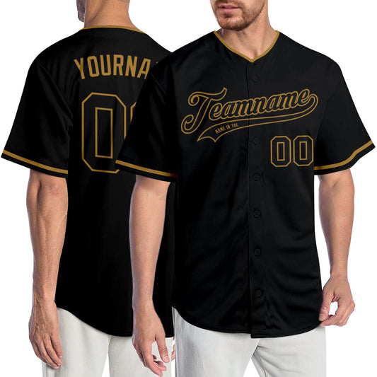 Custom Black Black-Old Gold Authentic Baseball Jersey - Main View
