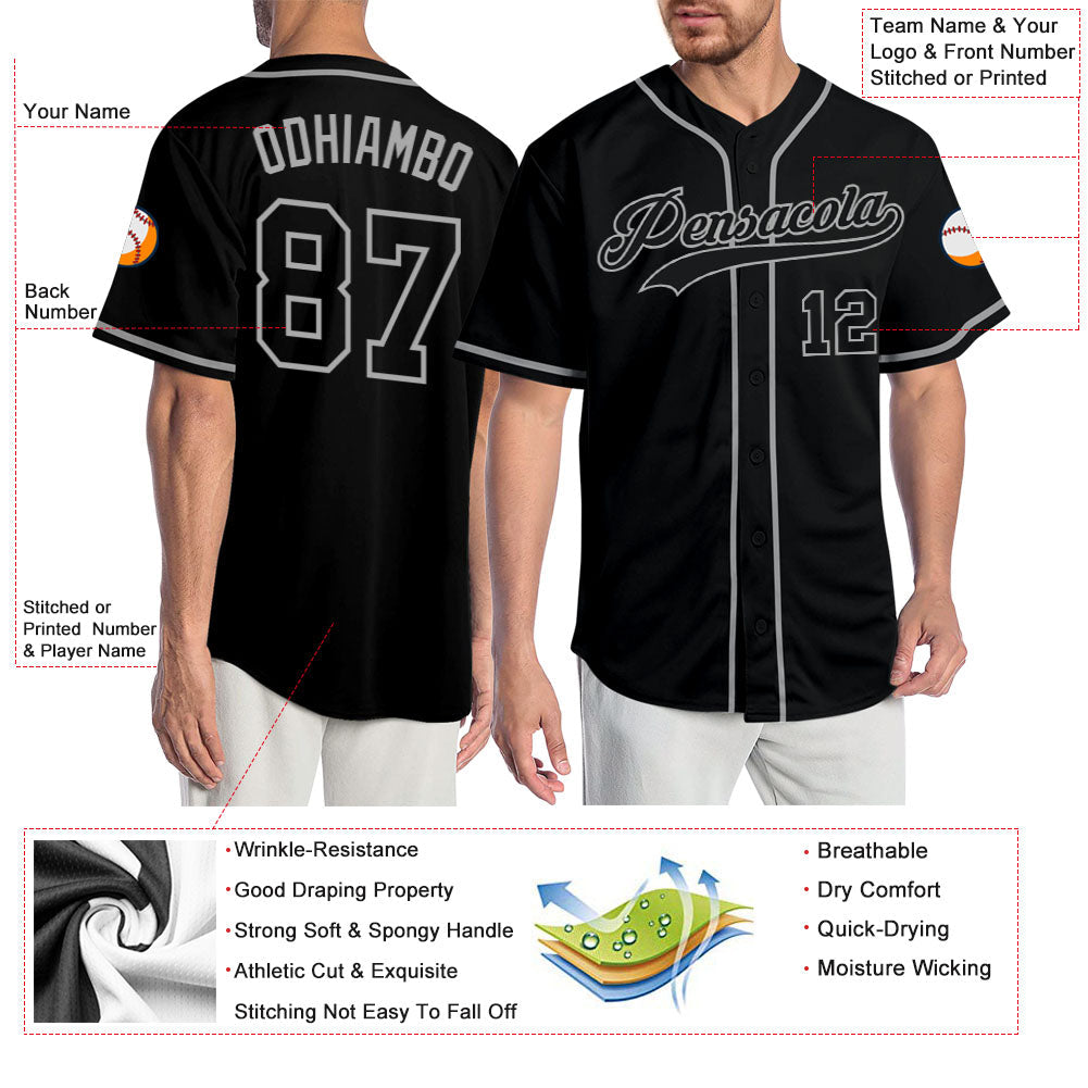 Custom Black Black-Gray Authentic Baseball Jersey view 3