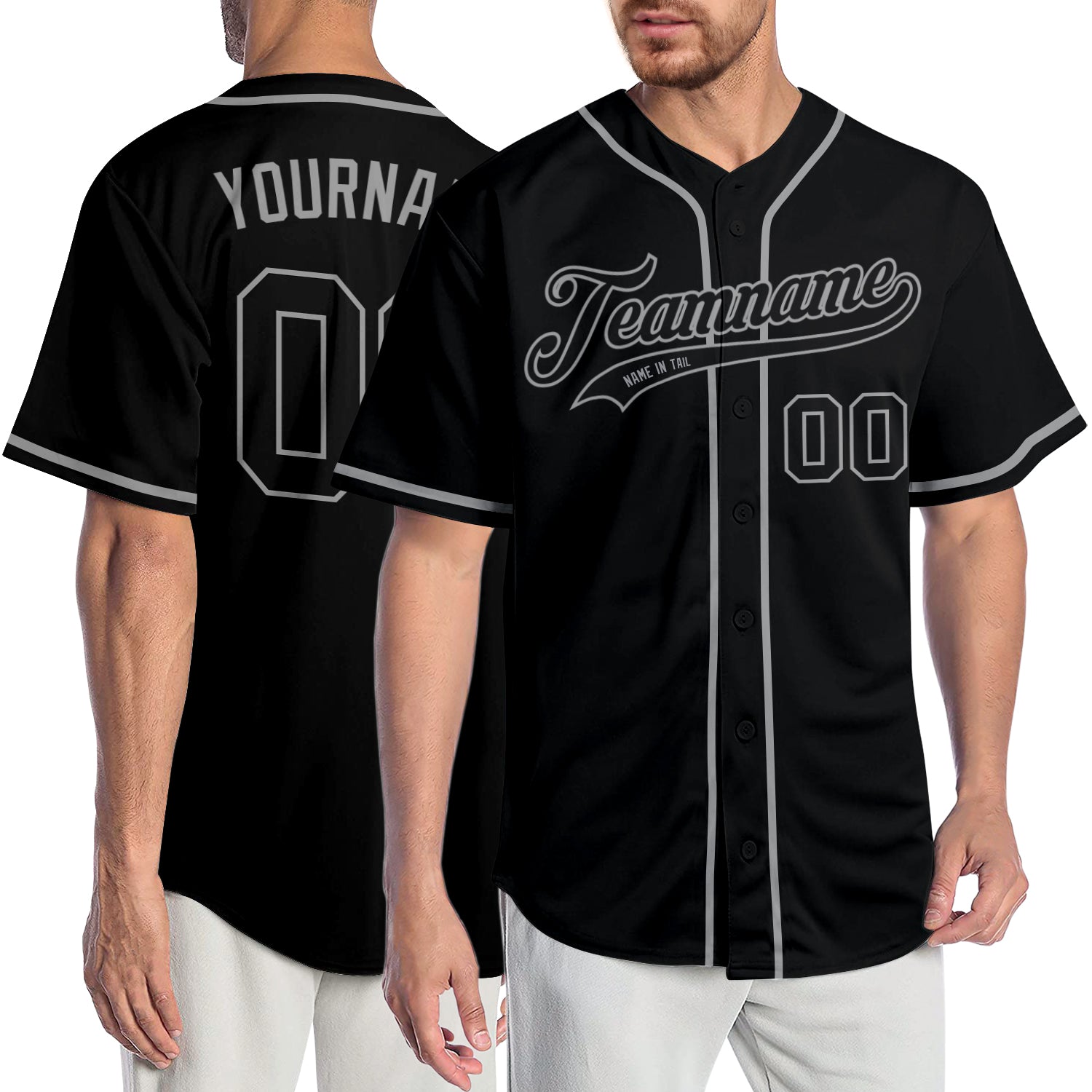 Custom Black Black-Gray Authentic Baseball Jersey - Main View
