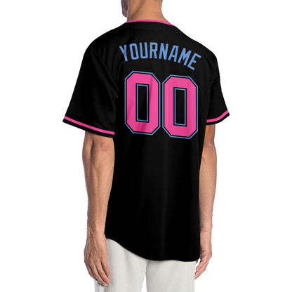 Custom Black Pink-Light Blue Authentic Baseball Jersey view 2