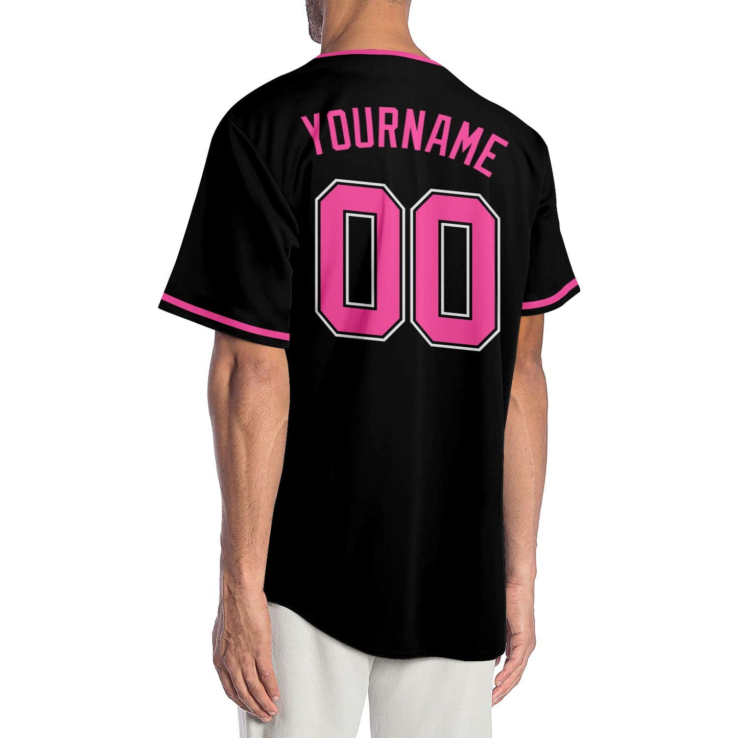 Custom Black Pink-White Authentic Baseball Jersey view 2