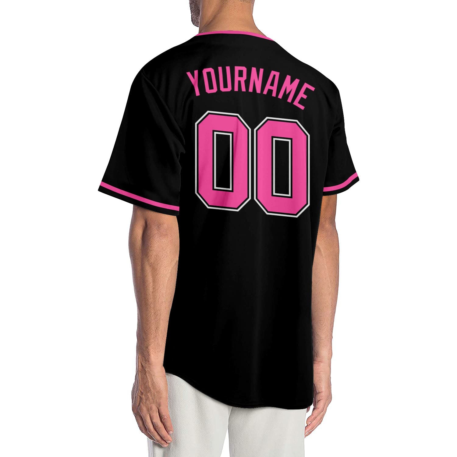 Custom Black Pink-White Authentic Baseball Jersey view 2