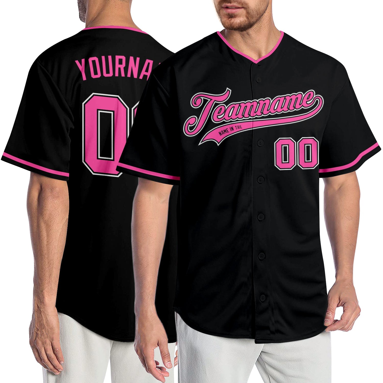 Custom Black Pink-White Authentic Baseball Jersey - Main View