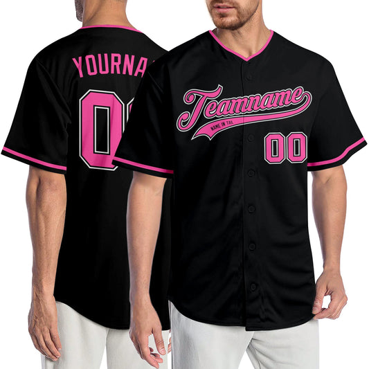 Custom Black Pink-White Authentic Baseball Jersey - Main View