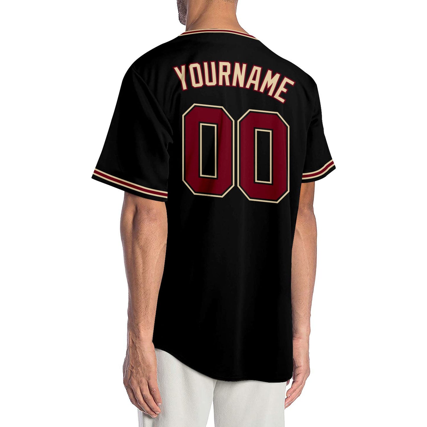 Custom Black Crimson-City Cream Authentic Baseball Jersey view 2