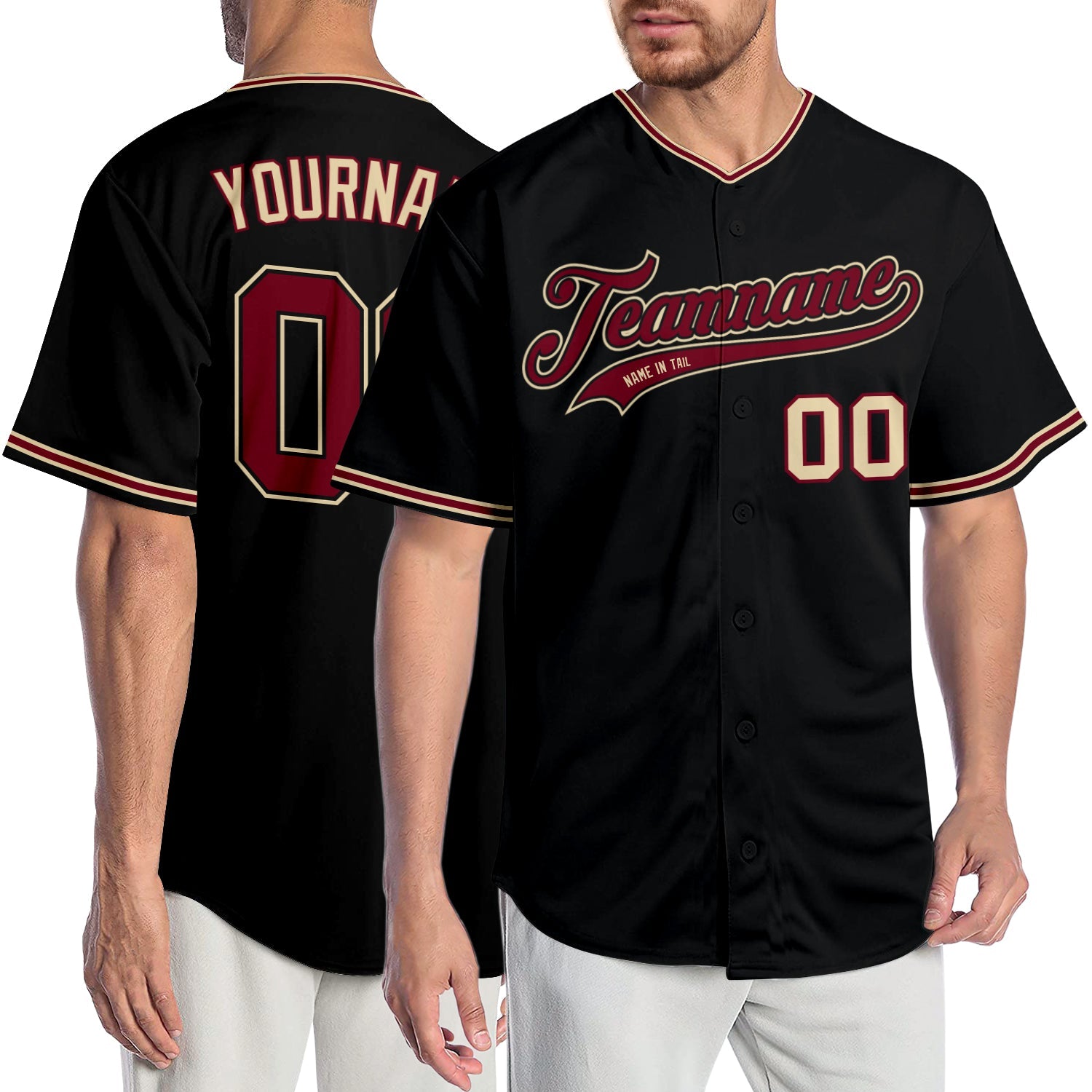Custom Black Crimson-City Cream Authentic Baseball Jersey - Main View
