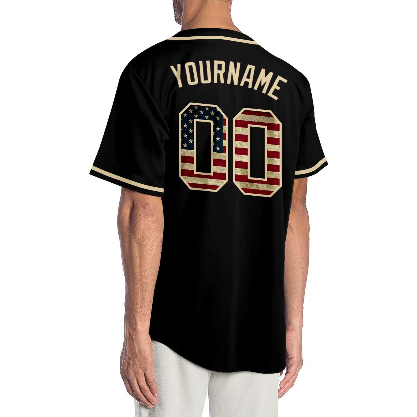 Custom Black Vintage USA Flag-Cream Authentic Baseball Jersey view 2