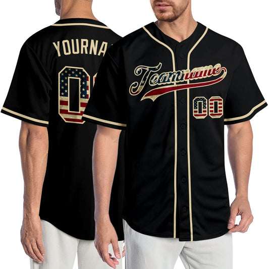 Custom Black Vintage USA Flag-Cream Authentic Baseball Jersey - Main View