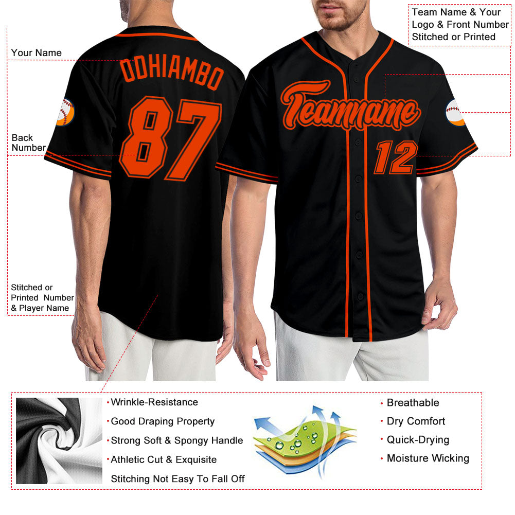 Custom Black Orange-Black Authentic Baseball Jersey view 3