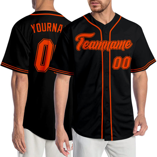 Custom Black Orange-Black Authentic Baseball Jersey - Main View