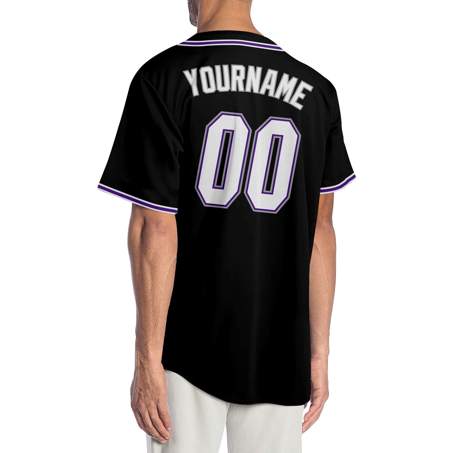 Custom Black White-Purple Authentic Baseball Jersey view 2