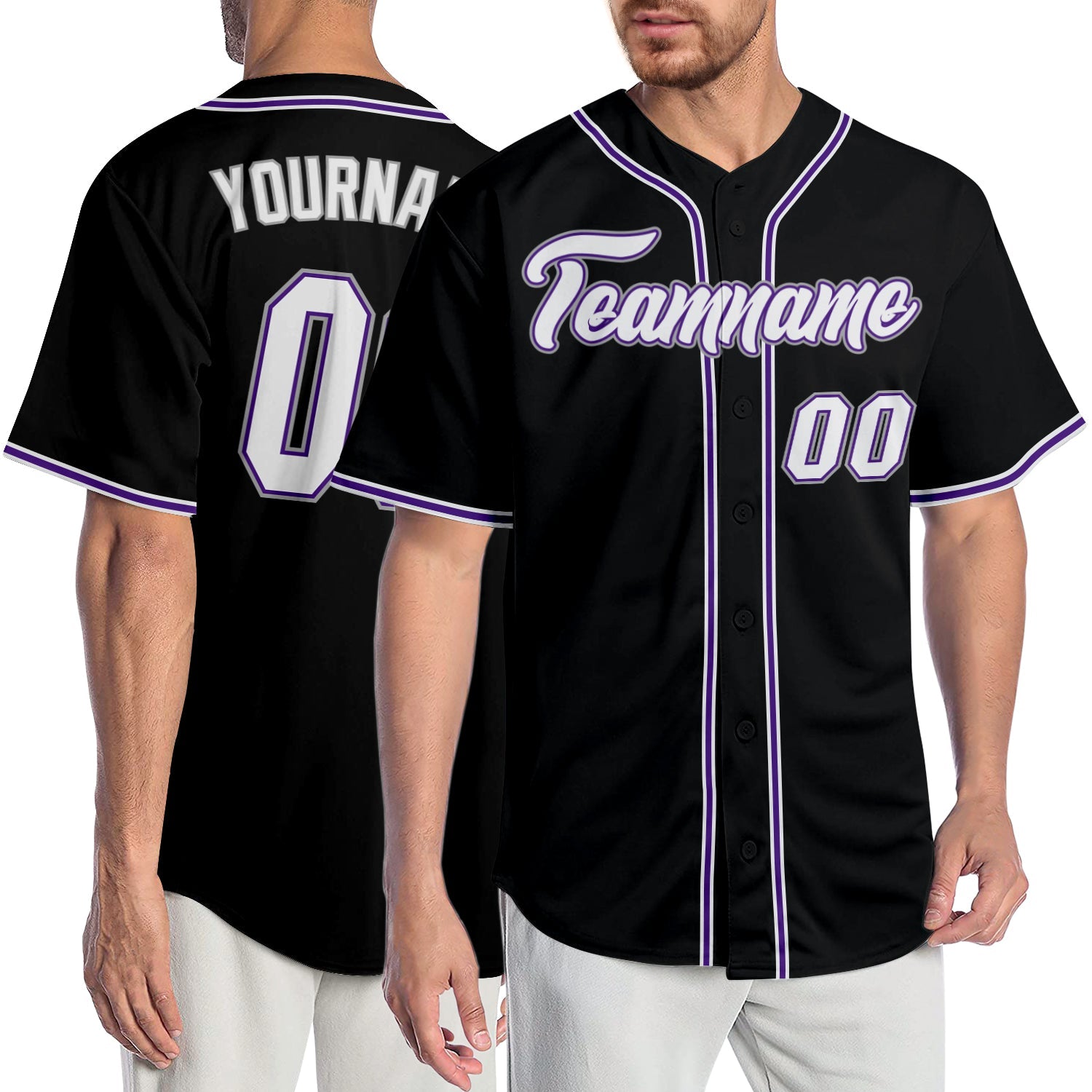 Custom Black White-Purple Authentic Baseball Jersey - Main View