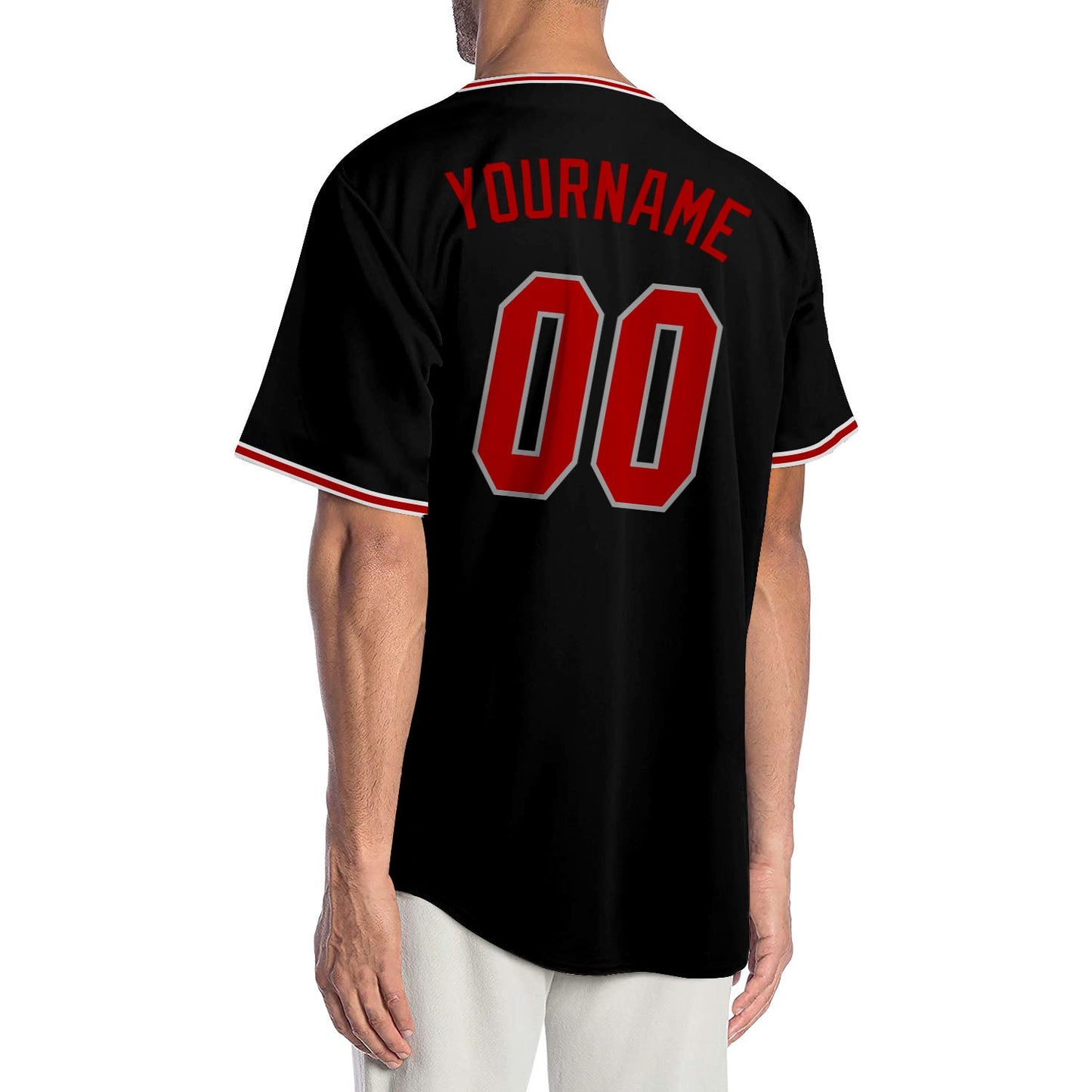 Custom Black Red-Gray Authentic Baseball Jersey view 2