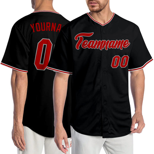 Custom Black Red-Gray Authentic Baseball Jersey - Main View