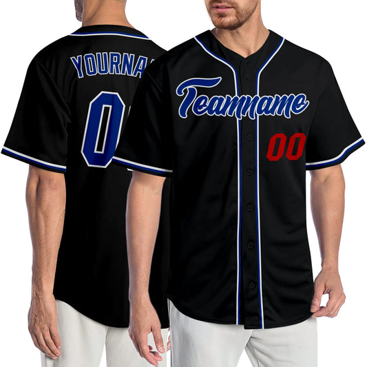 Custom Black Royal-Red Authentic Baseball Jersey - Main View