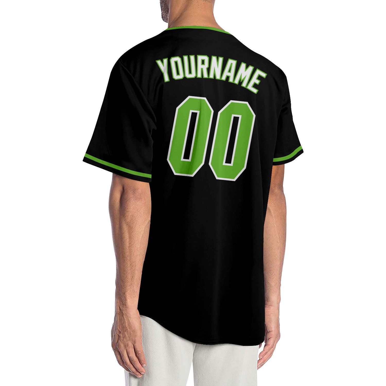 Custom Black Neon Green-White Authentic Baseball Jersey view 2