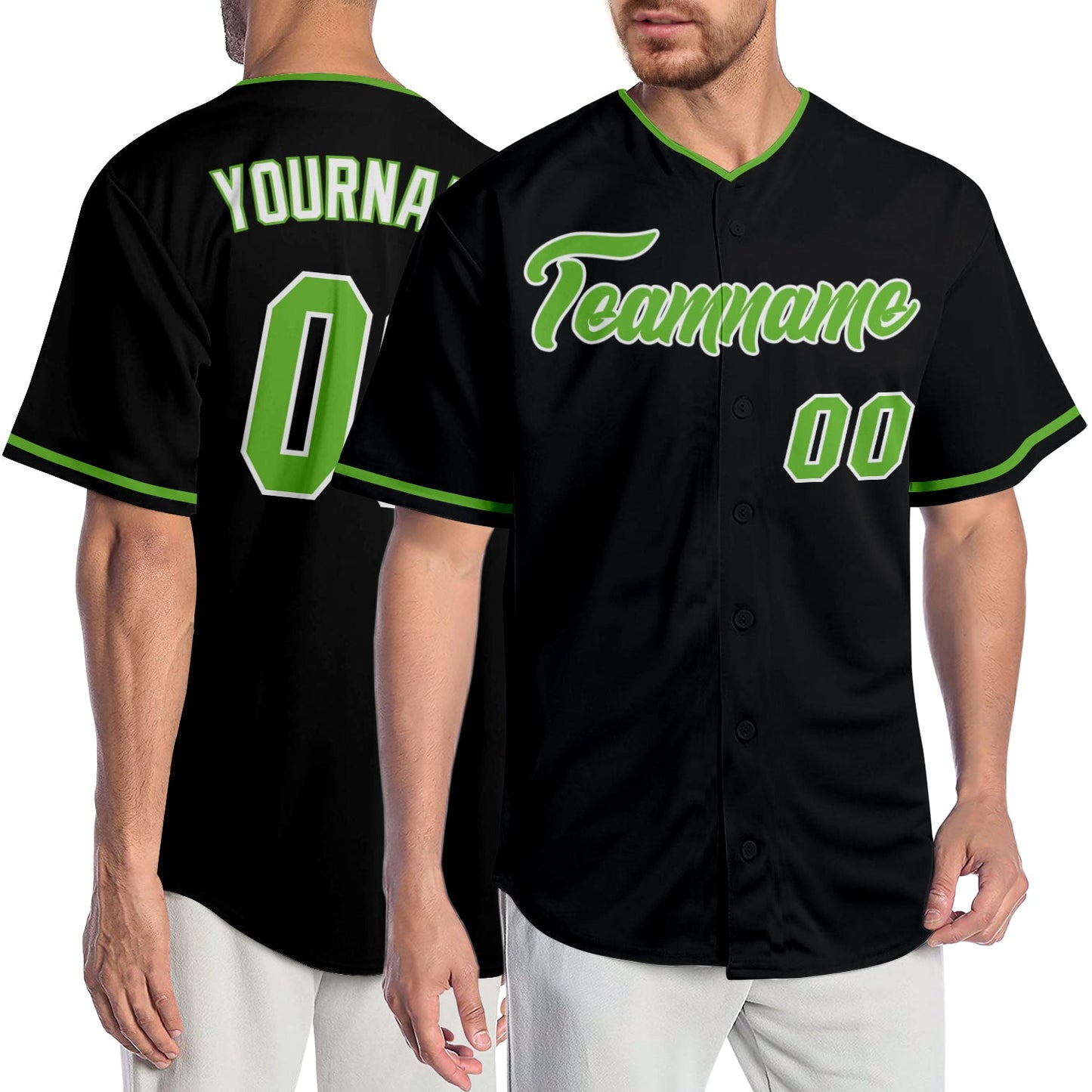 Custom Black Neon Green-White Authentic Baseball Jersey - Main View