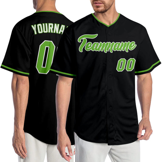 Custom Black Neon Green-White Authentic Baseball Jersey - Main View