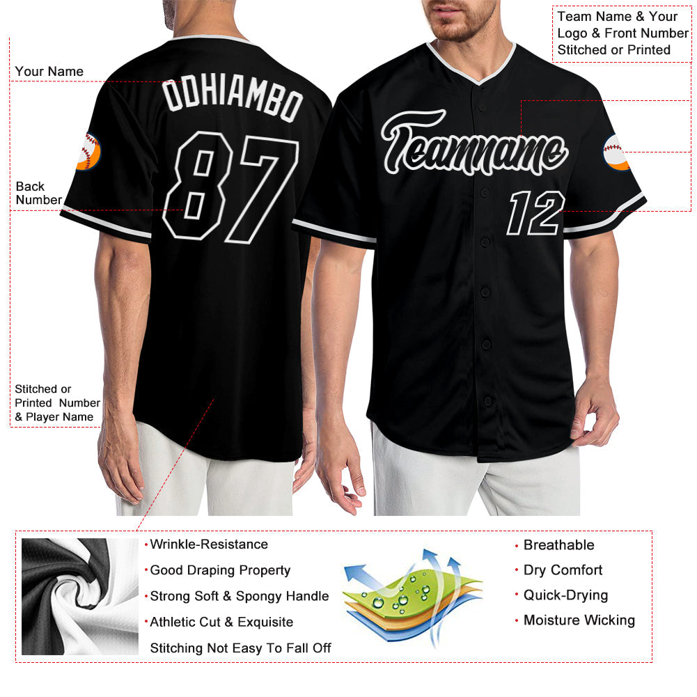 Custom Black Black-White Authentic Baseball Jersey view 3