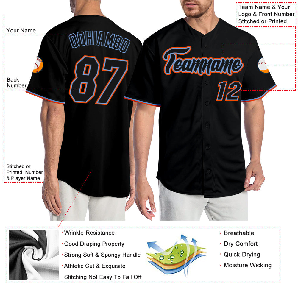 Custom Black Black-Orange Authentic Baseball Jersey view 3