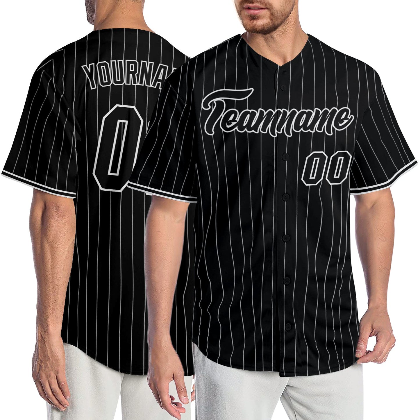 Custom Black White Pinstripe Black-White Authentic Baseball Jersey - Main View