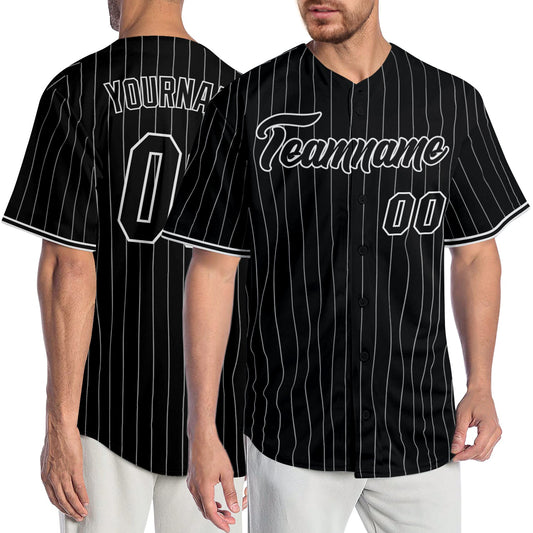 Custom Black White Pinstripe Black-White Authentic Baseball Jersey - Main View