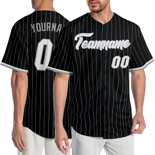 Custom Black Gray Pinstripe White-Gray Authentic Baseball Jersey - Main View