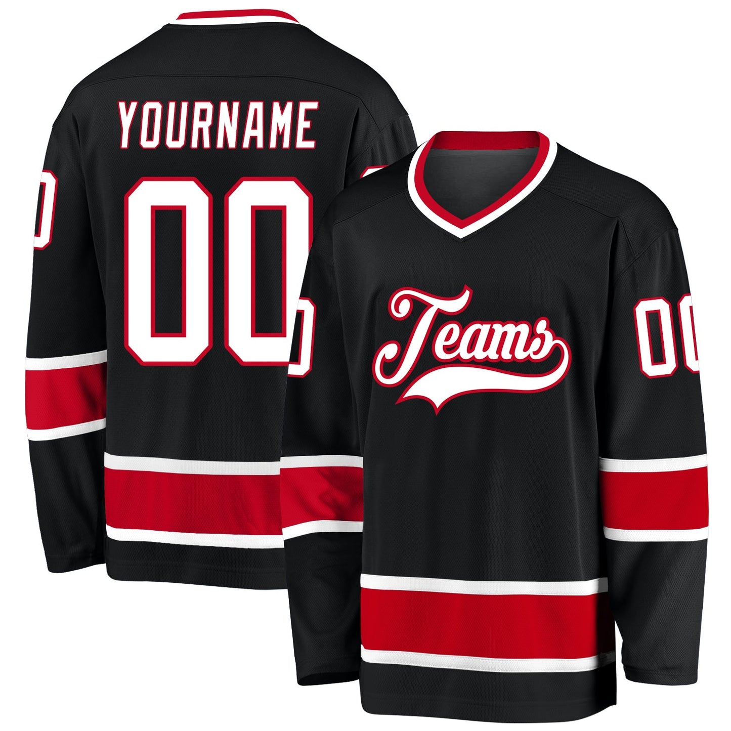 Custom Black White-Red Hockey Jersey - Main View