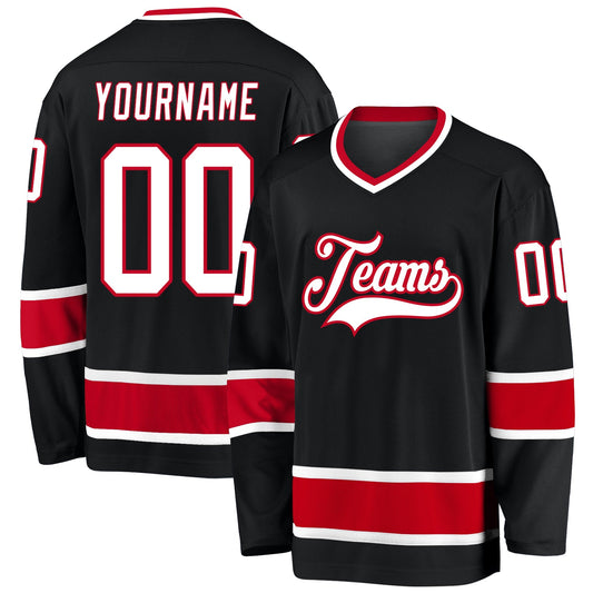 Custom Black White-Red Hockey Jersey - Main View