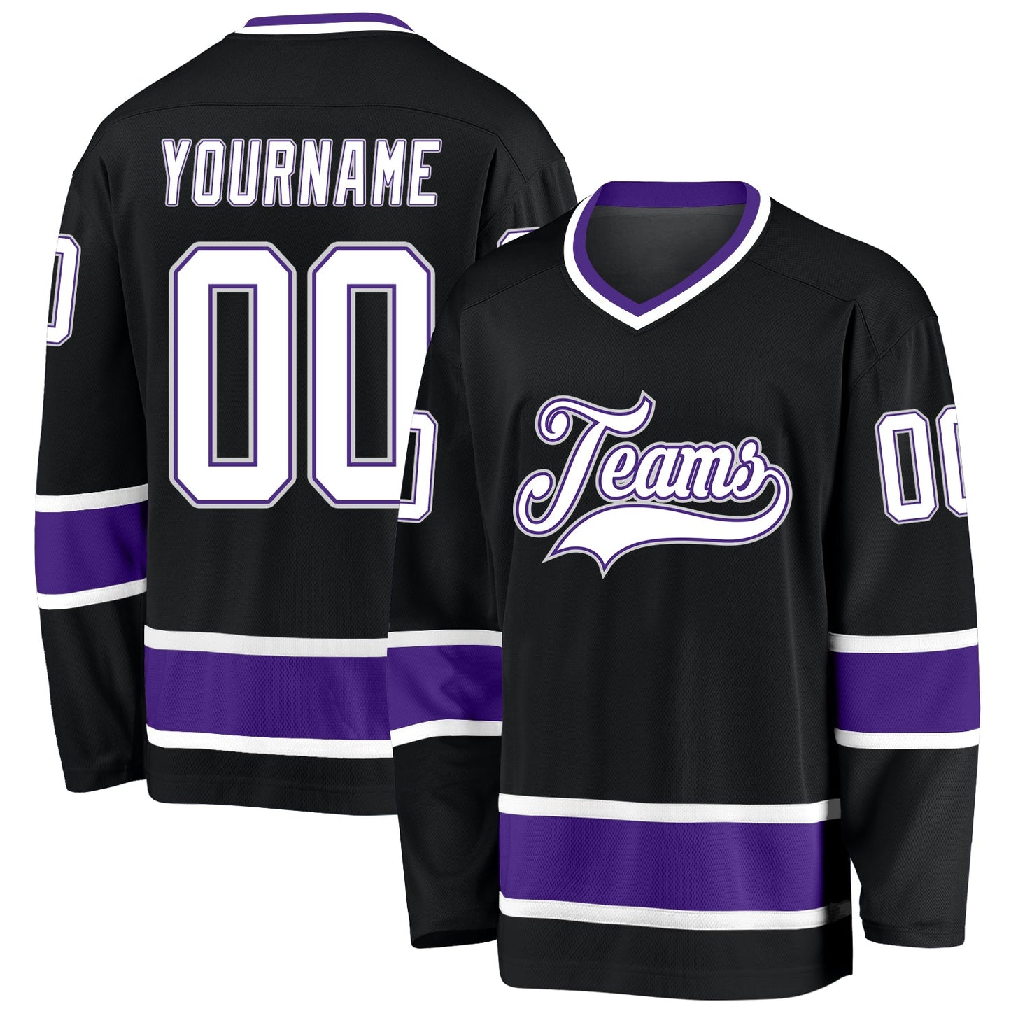 Custom Black White-Purple Hockey Jersey - Main View