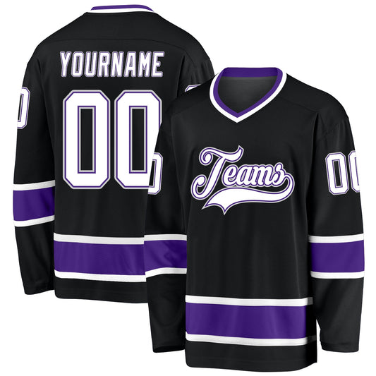 Custom Black White-Purple Hockey Jersey - Main View