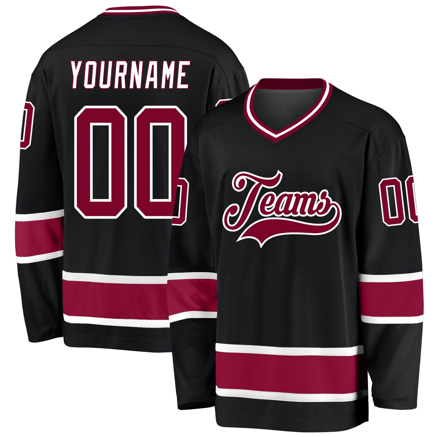 Custom Black Maroon-White Hockey Jersey - Main View