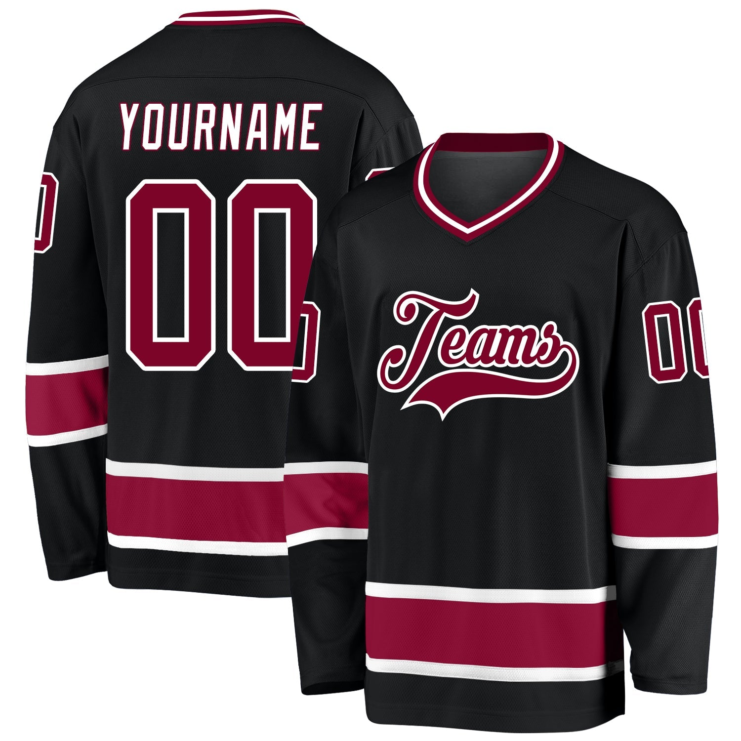 Custom Black Maroon-White Hockey Jersey - Main View