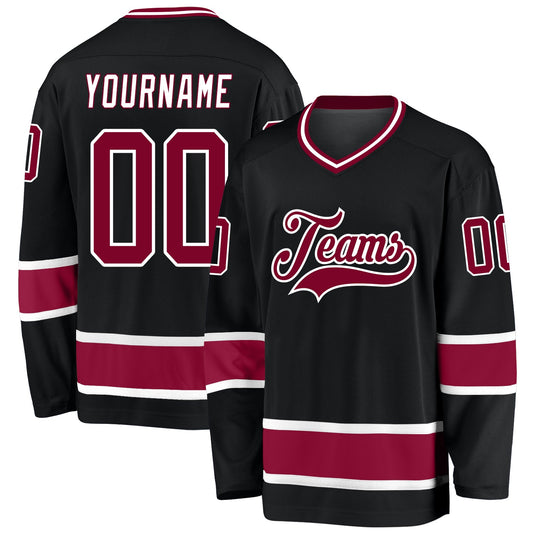 Custom Black Maroon-White Hockey Jersey - Main View
