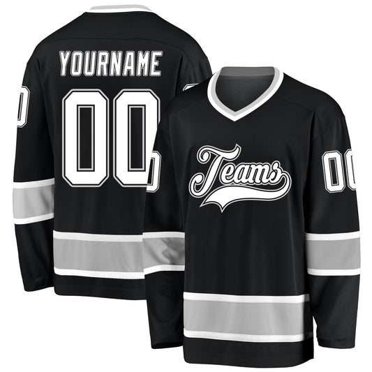 Custom Black White-Gray Hockey Jersey - Main View