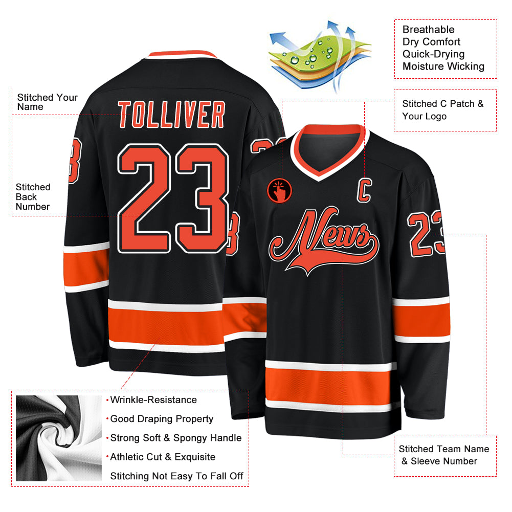 Custom Black Orange-White Hockey Jersey view 2