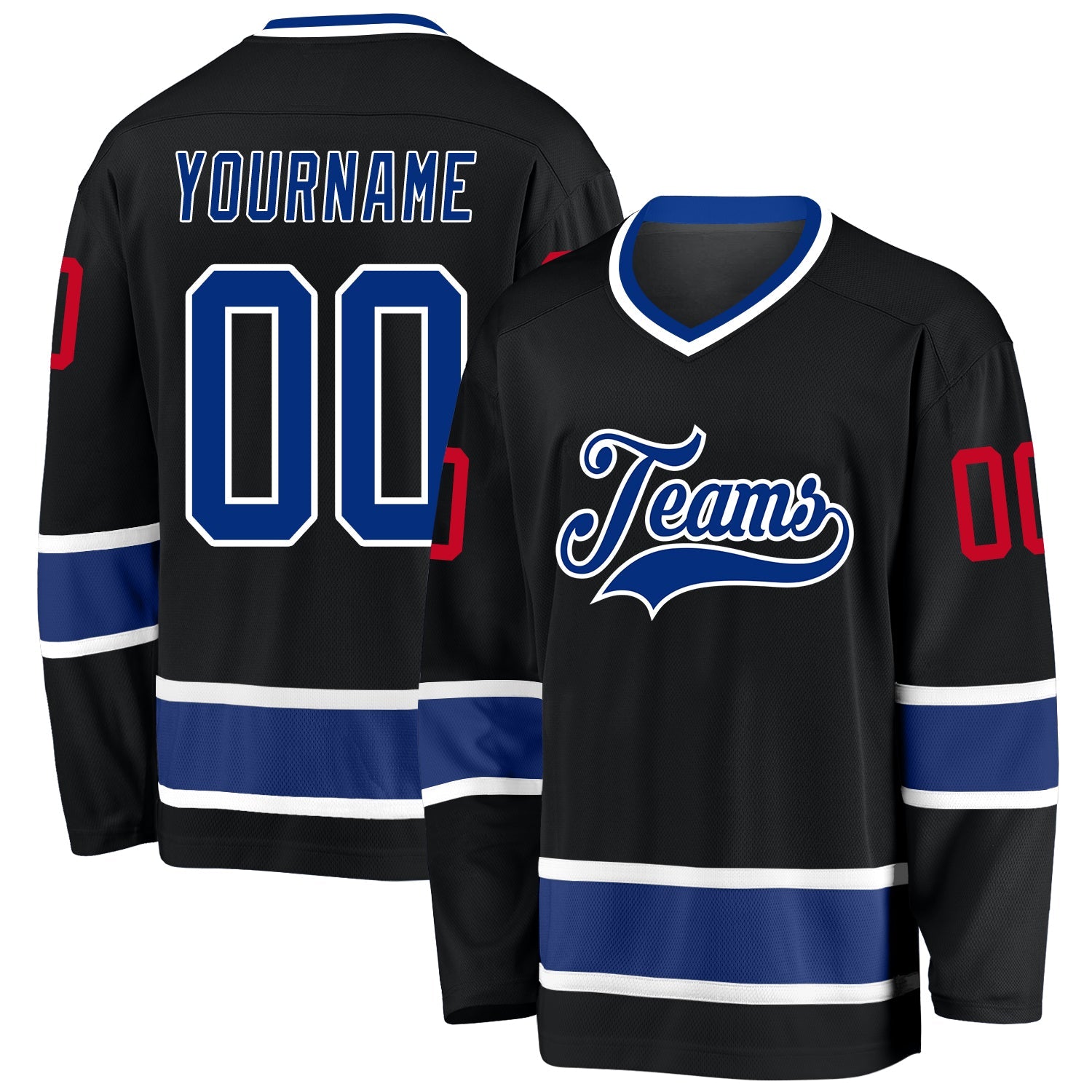 Custom Black Royal-Red Hockey Jersey - Main View