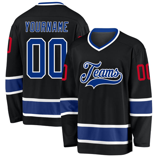 Custom Black Royal-Red Hockey Jersey - Main View
