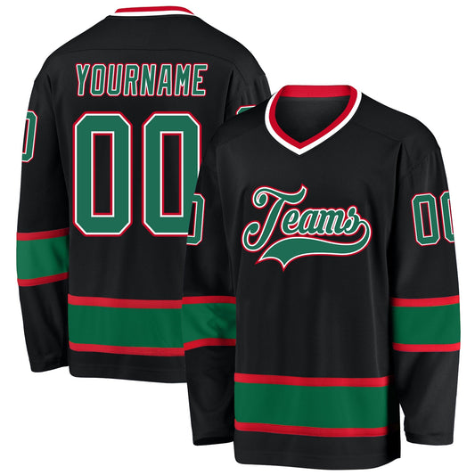 Custom Black Kelly Green-Red Hockey Jersey - Main View