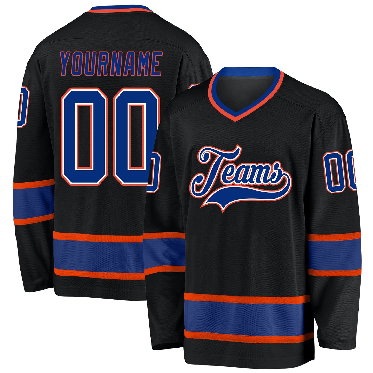 Custom Black Royal-Orange Hockey Jersey - Main View
