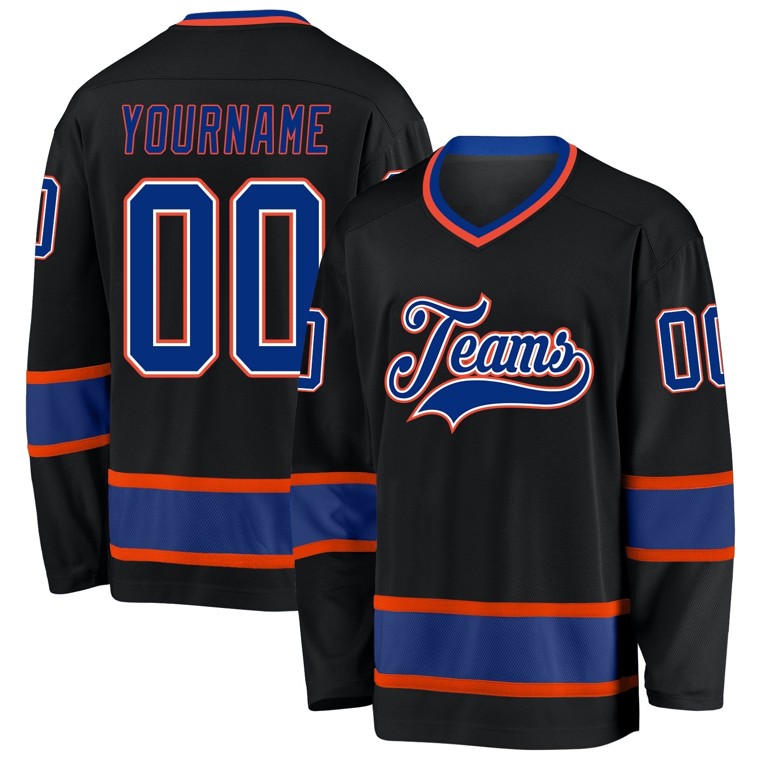 Custom Black Royal-Orange Hockey Jersey - Main View